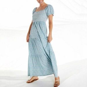 DAILY PRACTICE x ANTHROPOLOGIE Tiered Chevron Short Puff Sleeve Maxi Dress